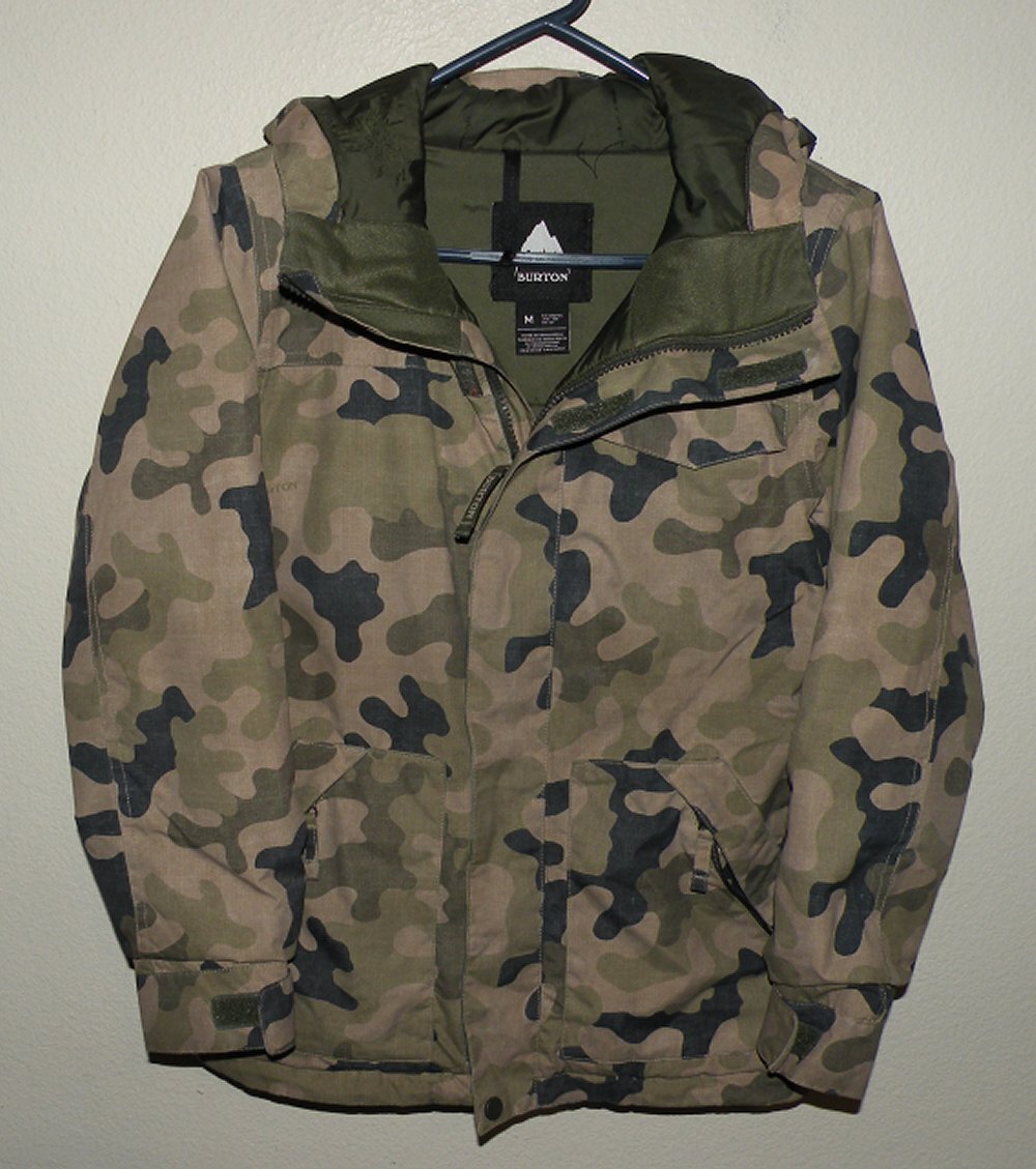 Burton Dugout DryRide Boys Medium Zip Ski Jacket Camo Hooded W/ Spark Fleece